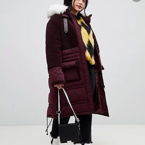 Urbancode Curve Parka Coat With Tonal Borg Trim And Faux Fur Hood